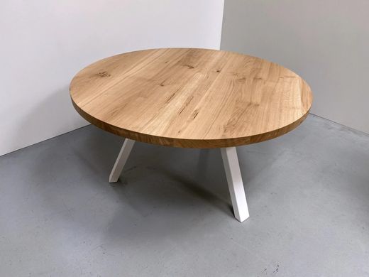Обеденный стол в стиле лофт с круглой дубовой столешницей Yanloft LT12