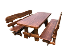 Деревянный стол Хутор 200х80 + Лавка со спинкой из натурального дерева ( Комплект 3 еденицы)
