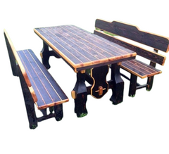 Дерев'яний стіл Вижиг 200х80 + Лавка зі спинкою з масиву під старовину ( Комплект 3 одиниці)