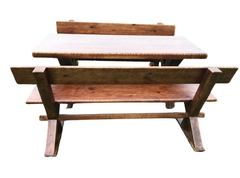 Дерев'яний стіл Брус 200х80 + Лавка зі спинкою з масиву ( Комплект 3 одиниці)