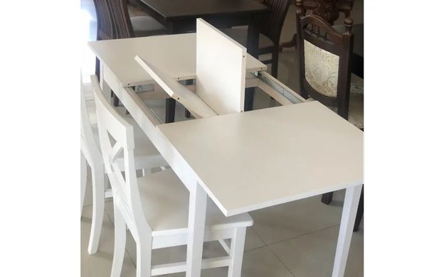 Стіл для кухні обідній розсувний з дерева з лаковим покриттям "Мобі" 1100(1500)х700 мм Білий