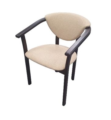 Стілець-крісло з дерева з підлокітниками для дому з м'яким сидінням та оббивкою "Алексіс" Темний горіх/Шотландія комбі беж