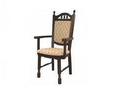 Высокий стул "Бреда" из натурального дерева с подлокотниками, тканевой обивкой и лаковым покрытием